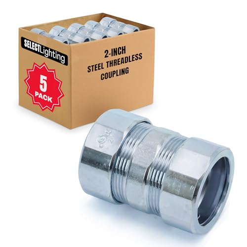 SELECT 5 Pack Lighting Threadless Coupling, 2 Inch Zinc Plated Steel Coupling, Electrical Conduit Fittings for Indoor and Outdoor Use
