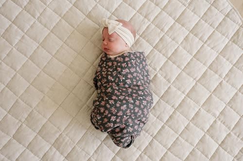 Image of Mebie Baby Olive Bloom Muslin Swaddle, Modern and Neutral Blanket for Baby Girl or Boy, 0-3 Month, Comfy Wrap