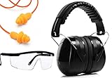 Ear Protection for Shooting, Mowing, Construction. Ear Muffs noise protection Set, with Ear Plugs, Safety Glasses and Target Shooting Paper | Hearing Protection kit For Guns/Firearms Gift Set