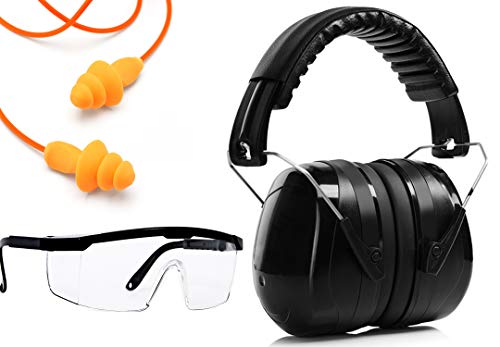 Ear Noise hearing Protection Muffs, Ear Plugs, Safety Glasses, for Shooting set