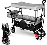 Lugia Bollerwagen mit Dach - Für 2 Personen - Fünf-Punkt-Gurt - Abnehmbarer Sonnenschutz - Faltbar - 120KG Tragkraft - 92x55x82cm - Staufach - Bollerwagen Grau