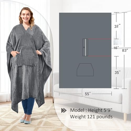 Catalonia Fleece Wearable Blanket Poncho for Adult Women Men, Travel Wrap Blanket Cape with Pocket | Warm, Soft, Cozy, Snuggly, Gift for Her, No Sleeves | All-Season - Thumbnail 7