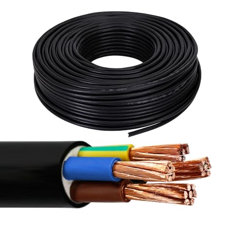 RVV 4 Core Power Cable Copper Conductor Flexible Wire – Waterproof, Flame Retardant PVC Sheath, 300/500V, 5℉~158℉, Ideal for Lighting, Electrical Panels & Industrial Equipment(25FT,3 * 6+1 * 4)