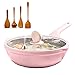 Sarten Wok Antiadherente Con Tapa, Sartén Con Micro Orificio De Presión, Sartén De Fondo Plano Resistente A Los Arañazos Con Menos Aceite Olla Induccion Para Todas Las Estufas,Rosado,28cm