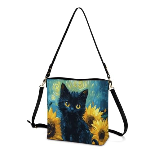 Image of HUGS IDEA Boho Bags for Women Leather Handbag Shoulder Bucket Crossbody Purse