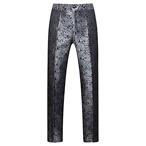 Mens Suits Regular Fit 3 Piece Skinny Tuxedo Blazer Waistcoat Pants Shawl Lapel Paisley Suits Men For Wedding Silver #TOP3