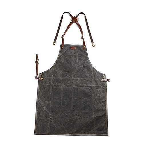tablier Tablier à outils Toile de cire d'huile avec tablier en cuir Tabliers de jardinage Tool Barbecue Barber Carpenter Painter Vêtements de Réparateur