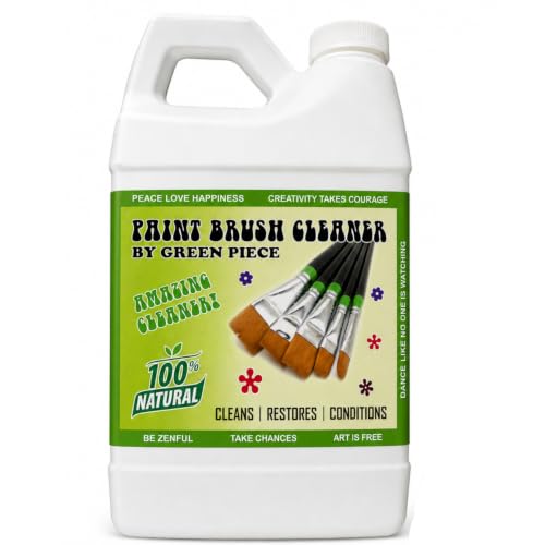 Image of Green Piece Paint Brush Cleaner & Restorer - 100% Natural, Non-Toxic Formula - Made in USA - Cleans Wet or Dry Paint - Safe for Hands - Works on Acrylic, Latex, Oil & Shellac - 64 Oz (Half Gallon)