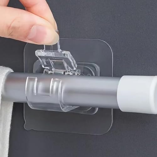 4pcs No-Drill Curtain Rod Holder Set – Self-Adhesive Adjustable Wall Hooks for Curtain Rods & Towel Rods – Durable Plastic Mounts for Bedroom, Living Room, Bathroom & Kitchen (Transparent Set 4PCS)