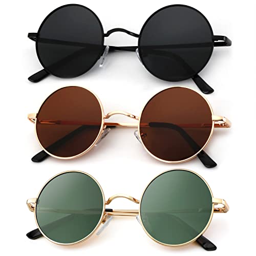 Round Polarized Sunglasses for Men Women Halloween Costume Retro Metal Hippie Circle Style Sun Glasses UV Protection
