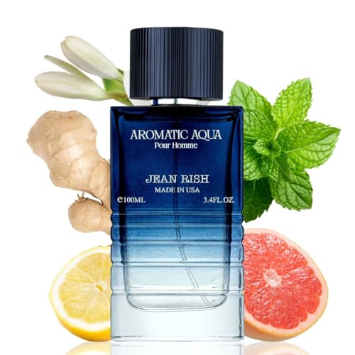 Jean Rish Aromatic Aqua Perfume for Men, Eau de Toilette (3.4 Fl Oz / 100ml) with Lemon, Jasmine & Cedar Notes - Long Lasting and Luxury Fragrance
