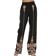 drakloak Women's Pants Casual,Floral Embroidered Wide Leg Pants