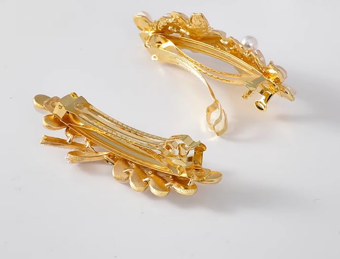 Elegant Wisteria Hair Clips Rhinestones Pearl Hair Barrettes Metal Spring Clip Headwear Accessories for Women(Gold) - Image 4