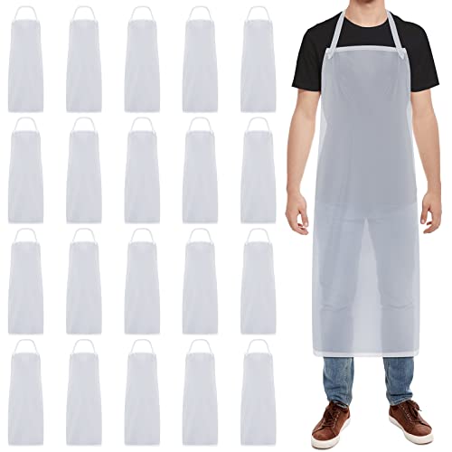 20 Pcs Plastic Aprons Vinyl Clear Waterproof Apron 47 Inches Unisex Transparent Apron Heavy Duty Plastic Aprons for Kitchen Cooking Cleaning Dishwashing Butcher Work