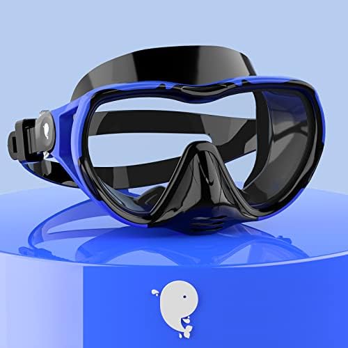 RABIGALA Snorkel Diving Mask for Adults, Anti-Fog Tempered Glass Scuba Mask 180°Panoramic Swim Mask with Nose Cover for Scuba Diving Swimming (Blue-Black)