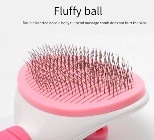 Image of Generic Self cleaning sliding brush, cat comb pet massage tool for all long or short pets, hair cleaner, removing tangled and loose hair, cat brush with release button (Pink)