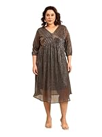 The Pink Moon Women's Knee Length Plus Size Fit & Flare Black Gold Pleated Fabric Dress - (DRS_100SHRT_GLDPL_Black_6XL)