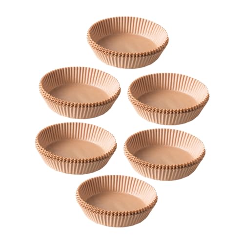 LOORGVEL 50個 エアフライヤー用紙ライナー 耐熱ノンフライヤークッキングペーパー 丸型トレイ用 使い捨て蒸し器対応 食材均一加熱で後片付