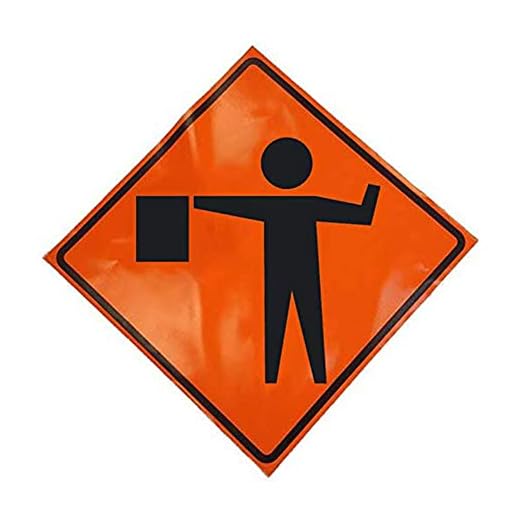 Eastern Metal Signs and Safety 36 x 36 Inch Non Reflective Vinyl Roll Up Flagger Symbol Fluorescent Orange Warning Work Sign with Fiberglass Batons