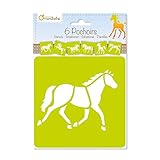 schablone pferd Diese Schablonen sind durchschimmernd, wodurch genau zu sehen, ist wie diese positioniert werden muß. Die Schablonen können ganz leicht mit Markern, Buntstiften, Farbe oder Schneespray verwendet werden: einzeln gelocht zum Aufhängen, einfach zu bedienen und mit Wasser und Seife auswaschbar