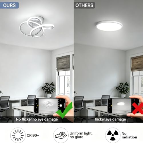 Image of CANEOE Modern Led Ceiling Light Fixture, 6000K Small Hallway Ceiling Light, Sliver Close to Ceiling Lights for Hallway Bedroom Bathroom Entryway Balcony Stair Curved Design Ceiling Lamp (Sliver)