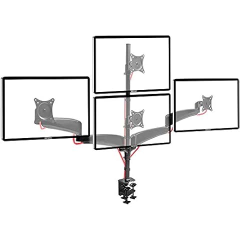Duronic Monitor Arm Stand DM453VX1 | Quad PC Desk Mount | Steel | Height Adjustable | for Four 15-27 inch LED LCD Screens | VESA 75/100 | 13lbs Per Screen | Tilt -90°/+85° Swivel 180° Rotate 360° Cover