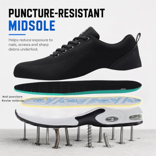 Image of GLANOUDUN Steel Toe Shoes for Men Lightweight Safety Toe Work Shoes Black | Anti Impact Toe Cap, Puncture Resistant, Wear resistant, Comfortable, Cushioned, Breathable, Construction Warehouse Logistics