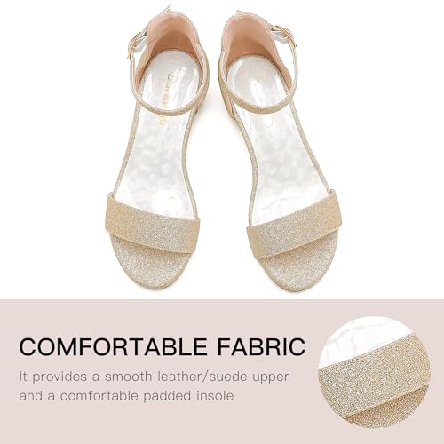 Image of Dufannie Girls Sandals Low Heels Dress Pump Ankle Strap Open Toe Flower Girl Wedding Party for Toddler Little Big Kid