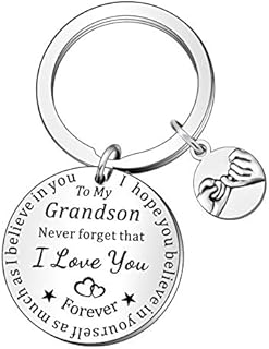 QMVMV Inspirational Family Tree Grandson Keyring Birthday Christmas Gifts for Men from Grandparents Nana Grandpa Grandma Keychain Engraved