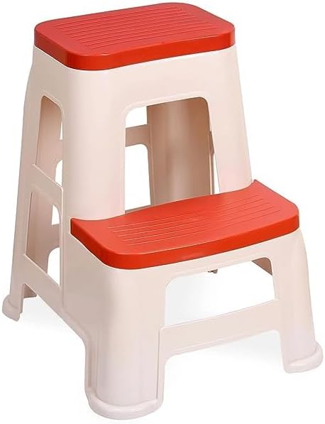 SKYGLAMOUR Plastic Multi-Color Stepper Stool for Home | Office&Kitchen Use with Weight Bearing Capacity of 120 Kg |2 Step Stool for Home| Color: Red; Pack of 1