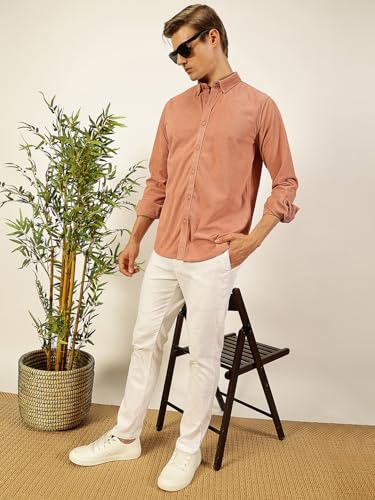 Image of Thomas Scott Men's | Solid | Full Sleeve | Slim Fit | Polyester-Blend | Button Down | Casual Shirt