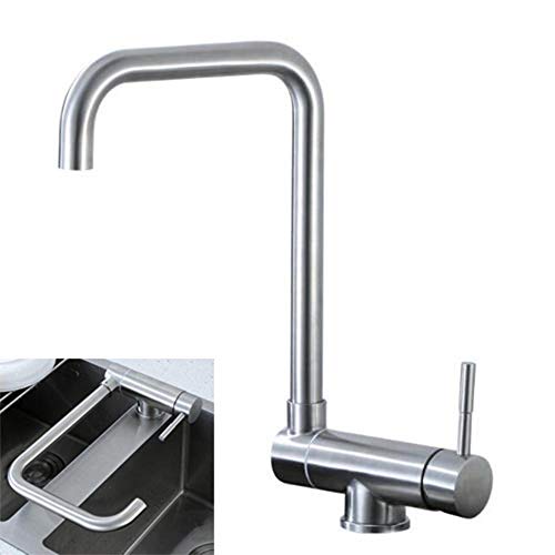 Robinet de cuisine pliant rotatif en acier inoxydable brossé, mitigeur eau chaude froide
