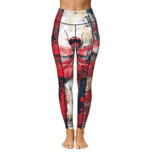 Pantalon de yoga ample femme à imprimé libellule rouge abstrait