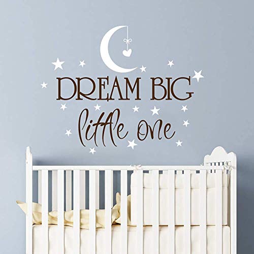 Dream Big Little One Wall Decals Nursery Quote Decal Moon and Stars Vinyl Sticker/Nursery Wall Decor Quotes Baby Boy Room Wall Decals vs33