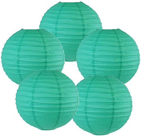 Just Artifacts 12-Inch Teal Blue Green Chinese Japanese Paper Lanterns (Set of 5, Teal Blue Green)