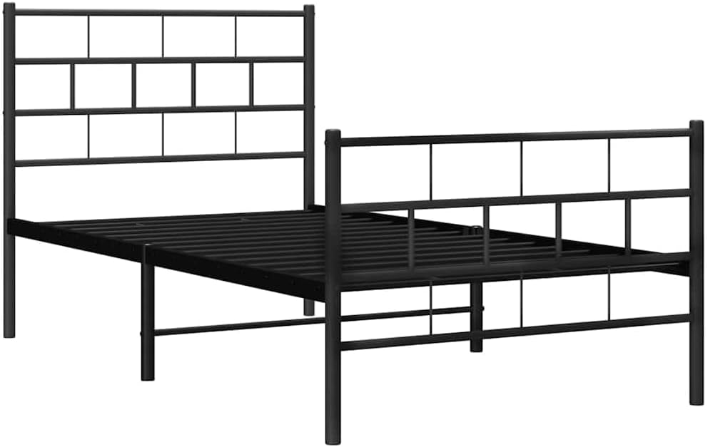 vidaXL 12-Inch Black Metal Twin XL Bed Frame with Headboard & Footboard, Heavy-Duty Slats Support with Under-Bed Storage for Modern Bedroom, No Box Spring Needed & Easy Assembly, No Mattress