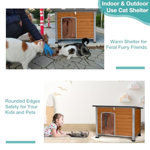 Indoor Outdoor Dog House,Anti-Chewing Iron Frame Dog Kennel,Wood Warm Pets Home,Weatherproof Outside Shelter for Feral Animal 33.5" (L) X 22" (W) X 25.2" (H) Brown - Image 5