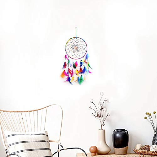 JAAMSO ROYALS Dream Catcher Wall Hanging Handmade Beaded Circular Net for Home Decoration (4, Large Size – Multicolour)