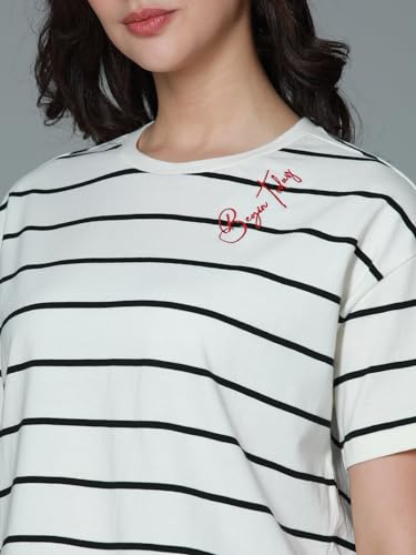 Image of HIGH STAR Women's Cotton Striped Oversized Fit T-Shirt
