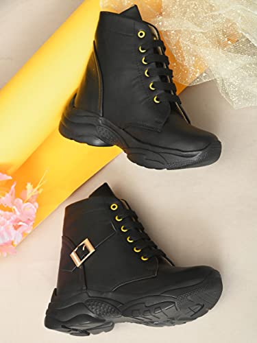 Image of Shoes for Women High Ankle Flat Heel Boot Shoes for Girls with Buckle