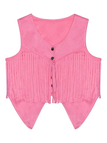 Kids Girls Suede Fringe Vest Sleeveless Cowgirl Jacket Boho Tassel Cardigan Western Wear3