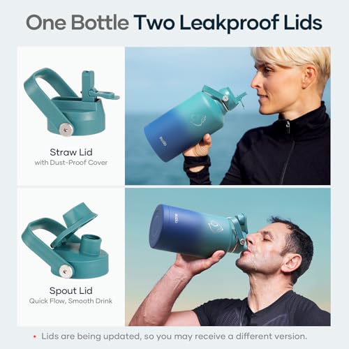 Image of BUZIO 64 oz Insulated Stainless Steel Water Bottle with Dust-proof Lids