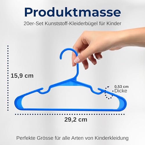 SereneLife Kinderkleiderbügel 20er Set – Kleiderbügel Kinder & Baby Kleiderbügel Kunststoff & rutschfest – für Kinderkleidung & Babykleidung, Babykleiderbügel 28.5 cm (Blau), platzsparend mit Kerben
