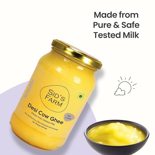 Image of Sid's Farm Desi Cow Ghee - 350g | Aromatic and Granular | Made With Safe Tested A2 Milk | Free From Antibiotics, Preservatives and Induced Hormones | Glass Jar