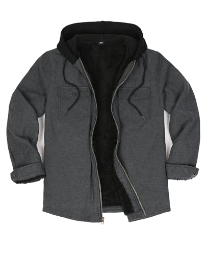 Image of ZENTHACE Men's Sherpa Lined Full Zip Hooded Plaid Shirt Jacket