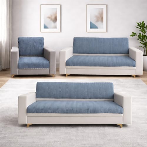 Image of Homerz PremiumVelvet Sofa Cover Panel | Soft & Velvety Fabric | Rich Vibrant Colours | Sofa Protector for Living Room (Grey, 6 (3+2+1) Seater, Seat Cover with Backrest)