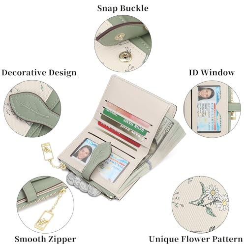Image of GAEKEAO Small Wallets for Women RFID Blocking Bifold Floral Vegan Leather Wallet Card Holder with Zipper Pocket ID Window