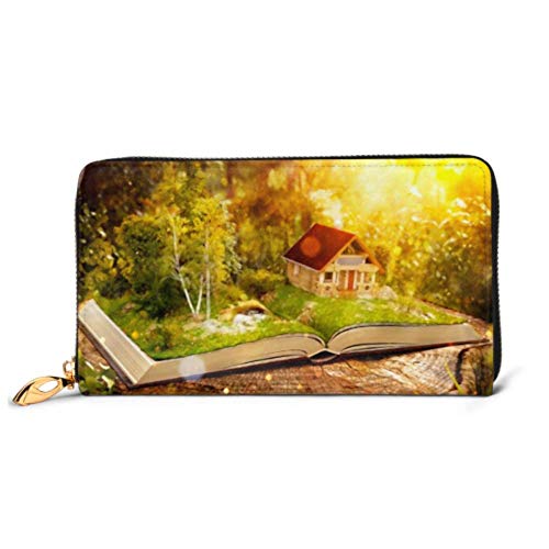 Preisvergleich Produktbild JHGFG Mode Handtasche Reißverschluss Brieftasche Niedlich Magical Log House Wunderbare Wald Telefon Clutch Geldbörse Abendkupplung Blocking Leder Brieftasche Multi Card Organisieren