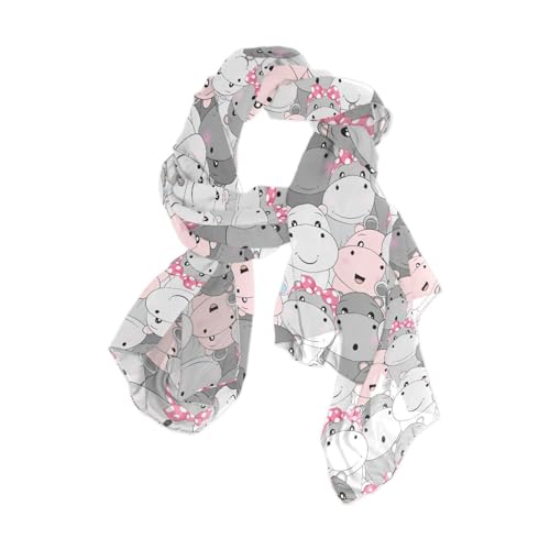 Long Silk Scarf Hippo Animal Cartoon for Women's Soft Fashion Scarves Sunburn Shawls
