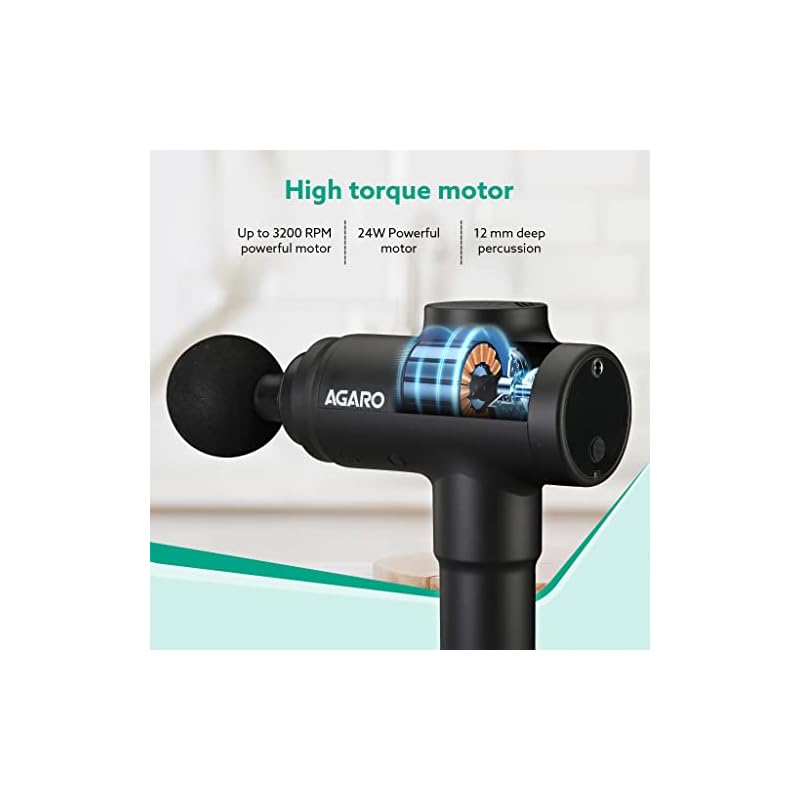 AGARO Strike Handheld Percussion Massage Gun, Rechargeable, 6 Interchangeable Massage Heads, 20 Speed Settings, With Carry Case, For Deep Tissue Massage, Body Relaxation, Pain Relief (Black) - Image 5
